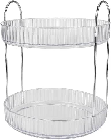 Organizador Giratório de Cosméticos, Design em Acrílico, Suporte para Produtos de Beleza Prateleira 2 Andares Rotativo de Penteadeira Banheiro Acrílico Porta Maquiagem (ORGANIZADOR GIRATORIO)