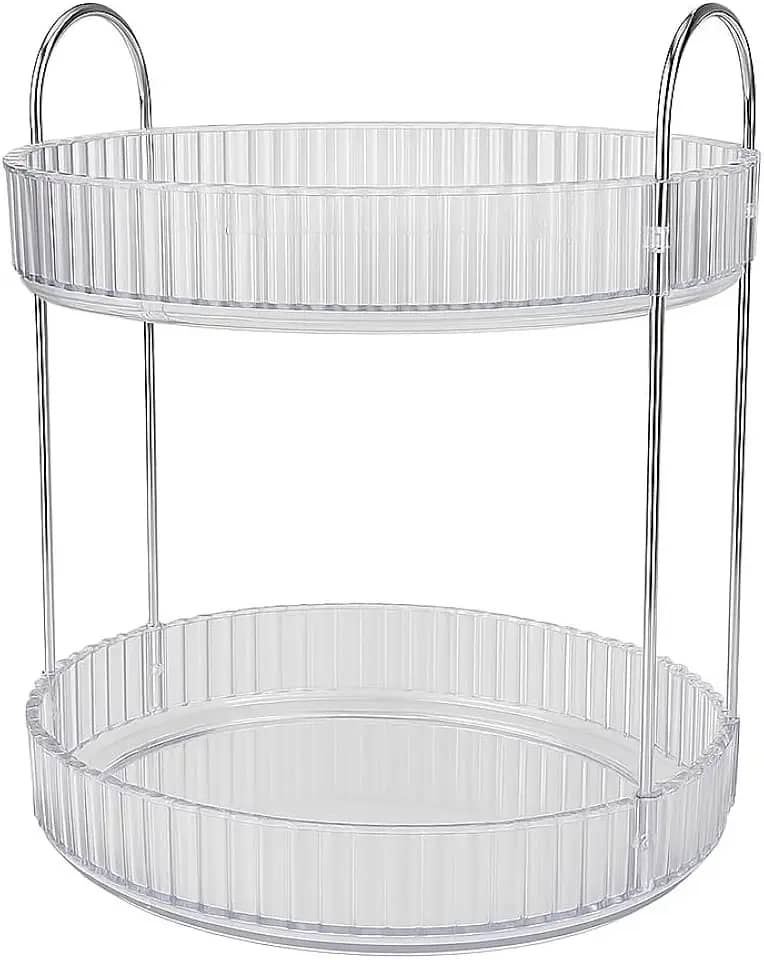 Organizador Giratório de Cosméticos, Design em Acrílico, Suporte para Produtos de Beleza Prateleira 2 Andares Rotativo de Penteadeira Banheiro Acrílico Porta Maquiagem (ORGANIZADOR GIRATORIO)