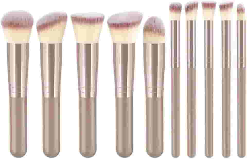 Kit de Pincéis Profissionais para Maquiagem – 10 Peças Premium, Cerdas Sintéticas Macias, Cabo Ergonômico, Ideal para Base, Contorno, Esfumar e Olhos – Design Luxuoso (Marrom)