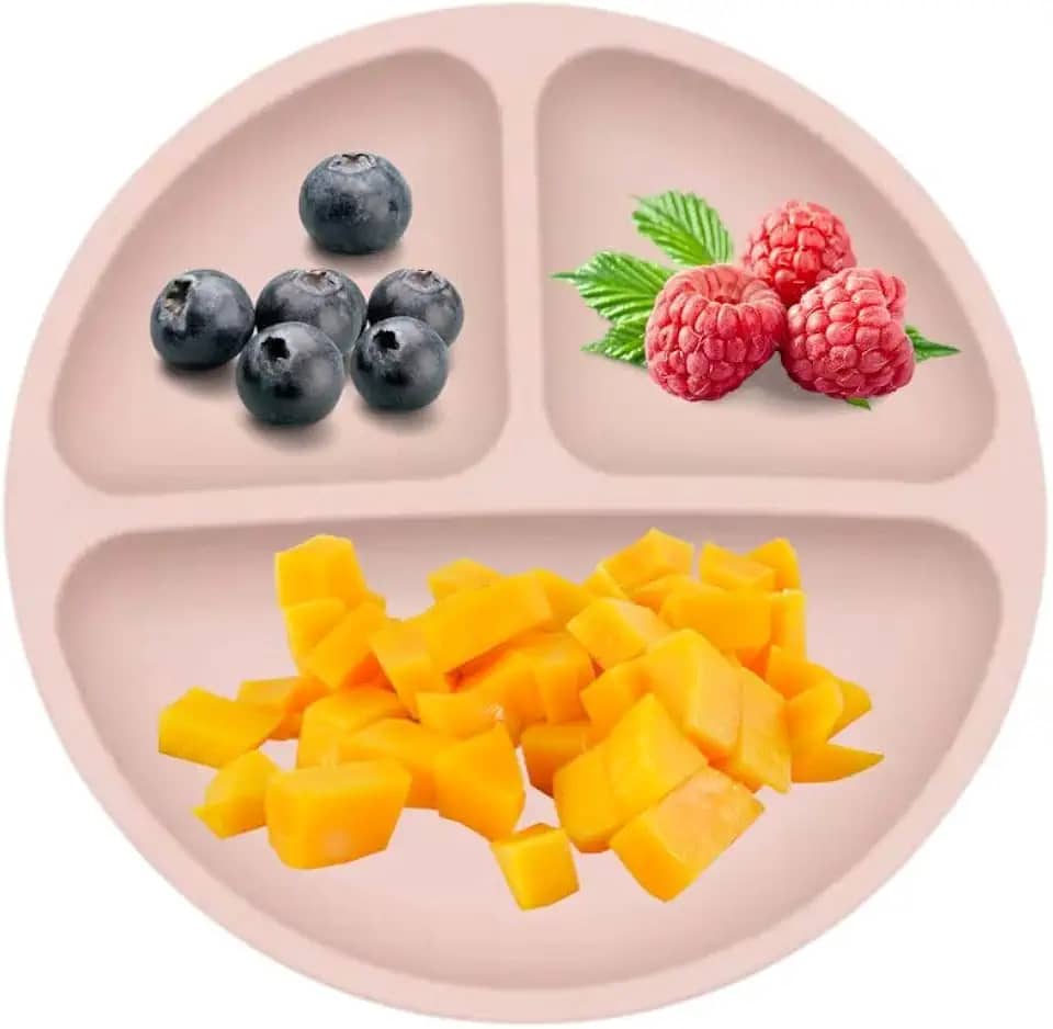 Prato Infantil Baby 3 Divisórias Para Refeição Silicone Ventosa Bebê (ROSA)