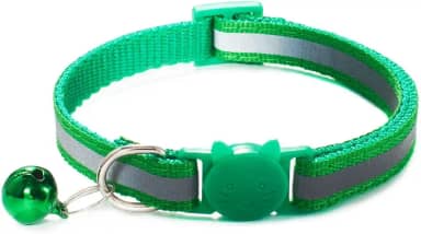 Coleira de gato, 1 peça de alça de pescoço de gato com sinos tamanho ajustável, fivelas de nylon, decoração reflexiva para gatinhos (verde grama)