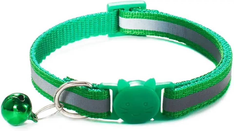 Coleira de gato, 1 peça de alça de pescoço de gato com sinos tamanho ajustável, fivelas de nylon, decoração reflexiva para gatinhos (verde grama)