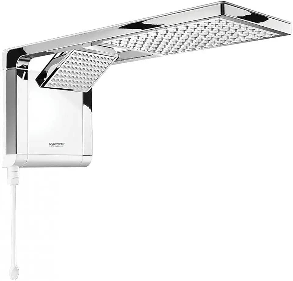 Ducha Acqua Duo Ultra Branco e Cromado 6800W com Haste para Controle da Temperatura com Comando Eletrônico e Jato Direcionável - Lorenzetti