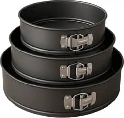 Conjunto de Formas Redondas para Bolo com Fundo Removível, Preto, Aço Carbono, 3 Peças, 20/24/28 cm