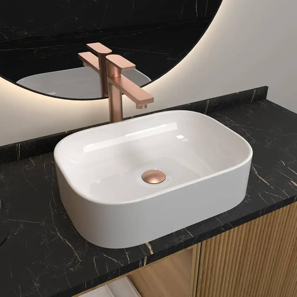 Cuba Pia De Apoio Para Banheiro Luna em Mármore Sintético Acabamento Brilhante 28x38 - Branco