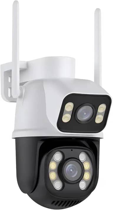 Câmera IP Sem Fio de Segurança Externa HD 3MP, Câmera de Visão Noturna WiFi, Dupla Lente Grande Angular, IP66 à Prova D'água e à Prova de Poeira, Chamada de Voz Bidirecional, Qualidade Premium