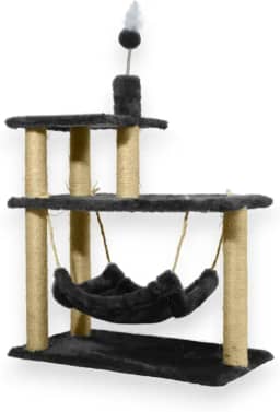Arranhador Gato Triplo Cama Grande com Brinquedo Cinza