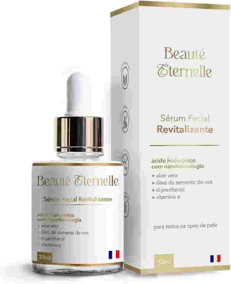 Sérum Facial Hidratante e Revitalizante Rejuvenescedor Beauté Éternelle 30 ml com Ácido Hialurônico (Aloe Vera, Óleo de Semente de Uva, D-panthenol, Vitamina E)