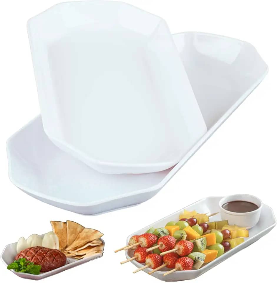 Jogo 3 Travessa Branca Para Servir Retangular Grande 40 cm e Pequena 28 cm Feitas de Melamina Premium Leve e Resistente