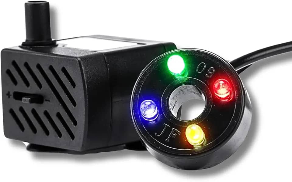 Bomba Submersa PL-118 com Luz LED para Aquários e Fontes – 220 L/H, Silenciosa, Bivolt, Econômica e Ideal para Pequenas Cascatas e Decoração com Iluminação