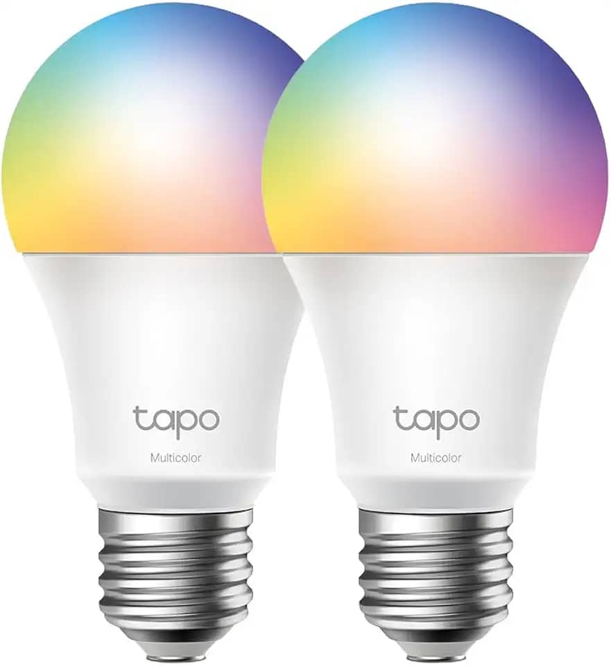 Tapo L530E (2-pack), lâmpadas inteligentes Wi-Fi, multicoloridas, E26, 806 lúmens, reguláveis, controle remoto por aplicativo e controle por voz, compatíveis com Alexa e Google Home.