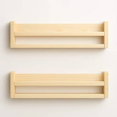 Conjunto de 2 Prateleiras de Parede em Madeira Natural, Estilo Flutuante, para Livros e Decoração