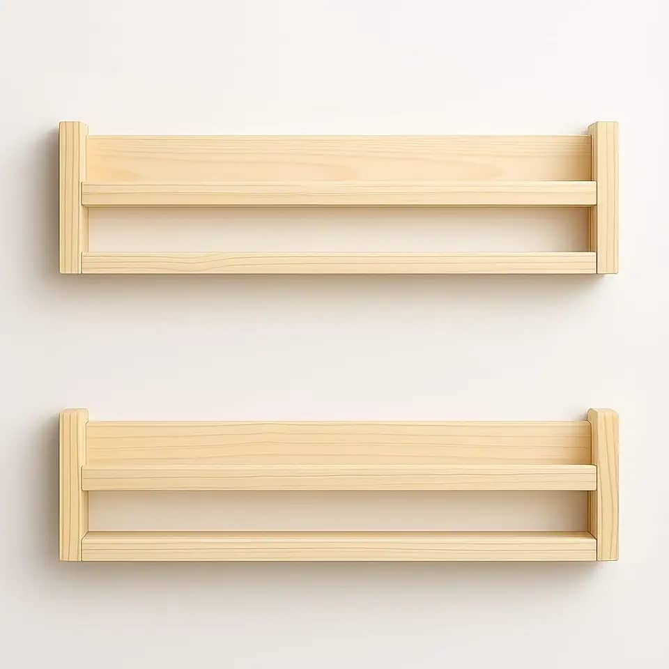 Conjunto de 2 Prateleiras de Parede em Madeira Natural, Estilo Flutuante, para Livros e Decoração