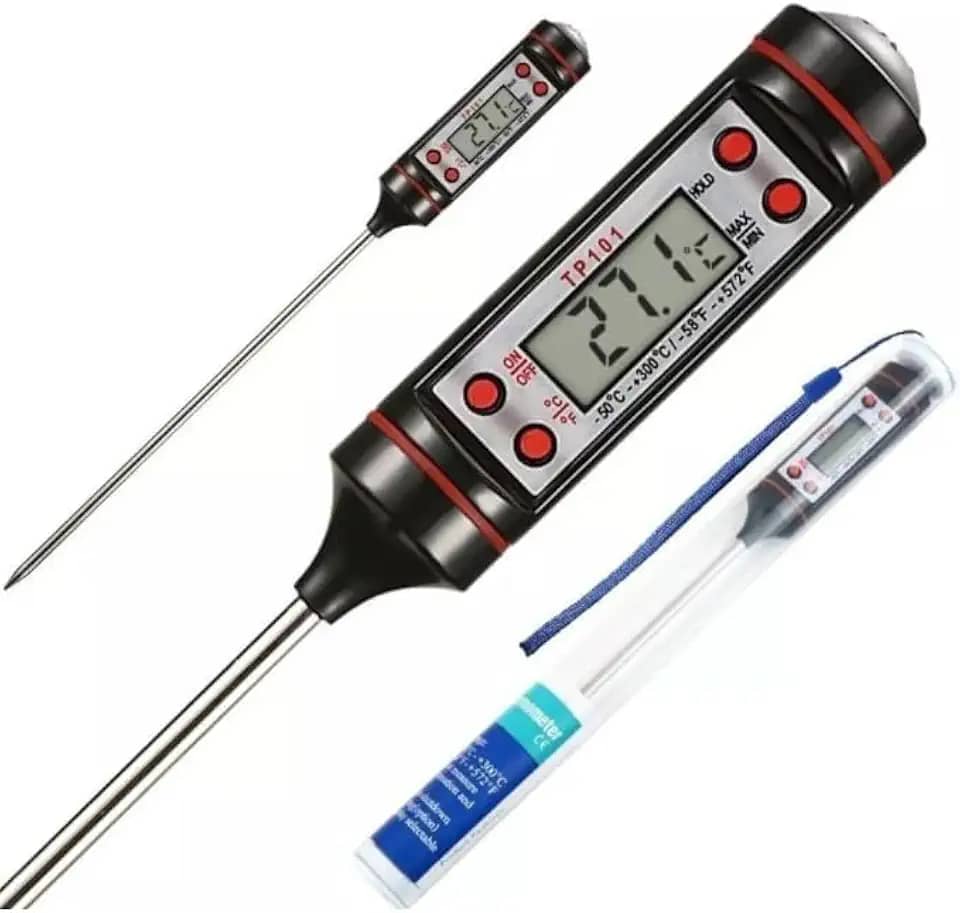 Termômetro Digital Culinário com Visor LCD -50°C a 300°C - Haste em Inox para Carnes, Assados em Geral, Churrasco e Líquidos Diversos