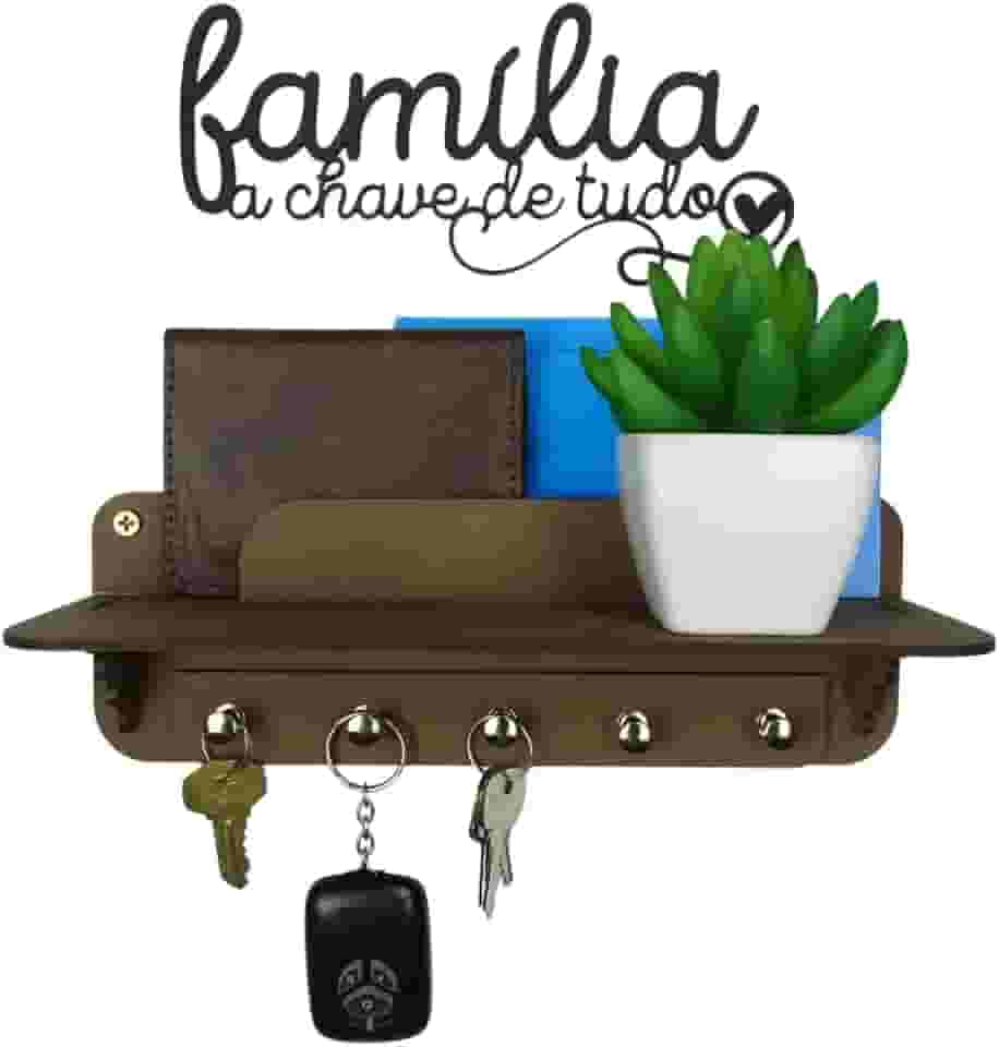 CARMISINI Porta-Chaves com Prateleira Organizador Moderno de MDF 6mm com 1 Prateleira e 5 Ganchos para Chaves e Correspondências, Montagem na Parede, 25x8.5x8.5 cm, para Sala de Estar e Quarto