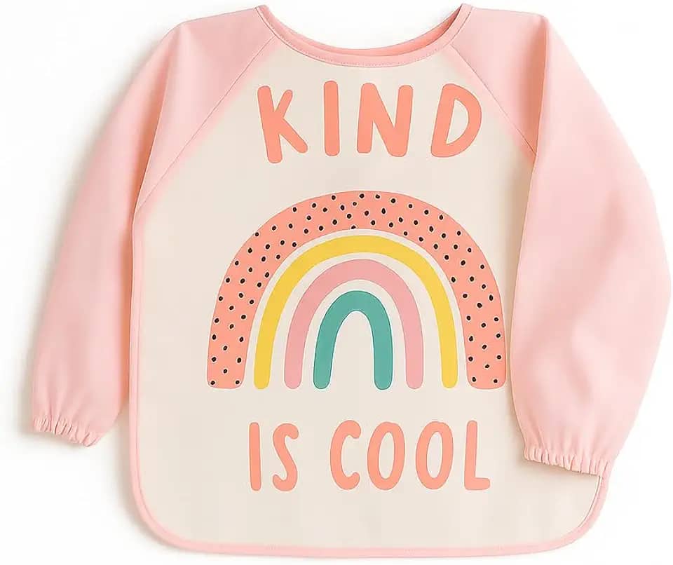 Babador com Mangas Rosa Introdução Alimentar Avental Multiuso