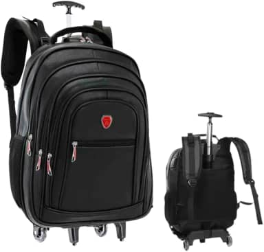 Mochila com Rodinhas, Couro PU, USB, Trava Anti-furto, Compartimento para Notebook