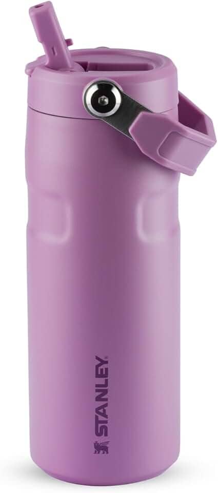 Stanley - Garrafa de Água Aerolight Flip Straw, Canudo Integrado, Abertura Grande, Aço Inoxidável Leve, 473ml Lilac