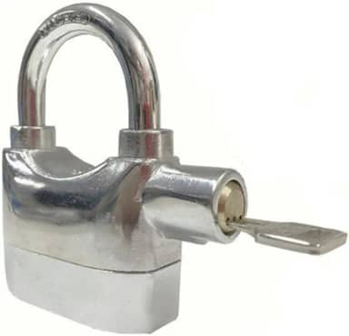 Cadeado Com Alarme Sonoro Antifurto Trava 110 Db + Chave Resistente A Água Tranca Para Bicicletas Moto Janela Alta Segurança Prata PREMIUM ONYK