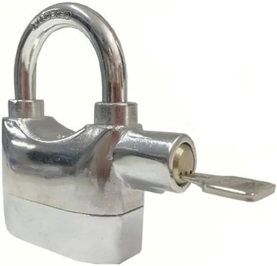 Cadeado Com Alarme Sonoro Antifurto Trava 110 Db + Chave Resistente A Água Tranca Para Bicicletas Moto Janela Alta Segurança Prata PREMIUM ONYK