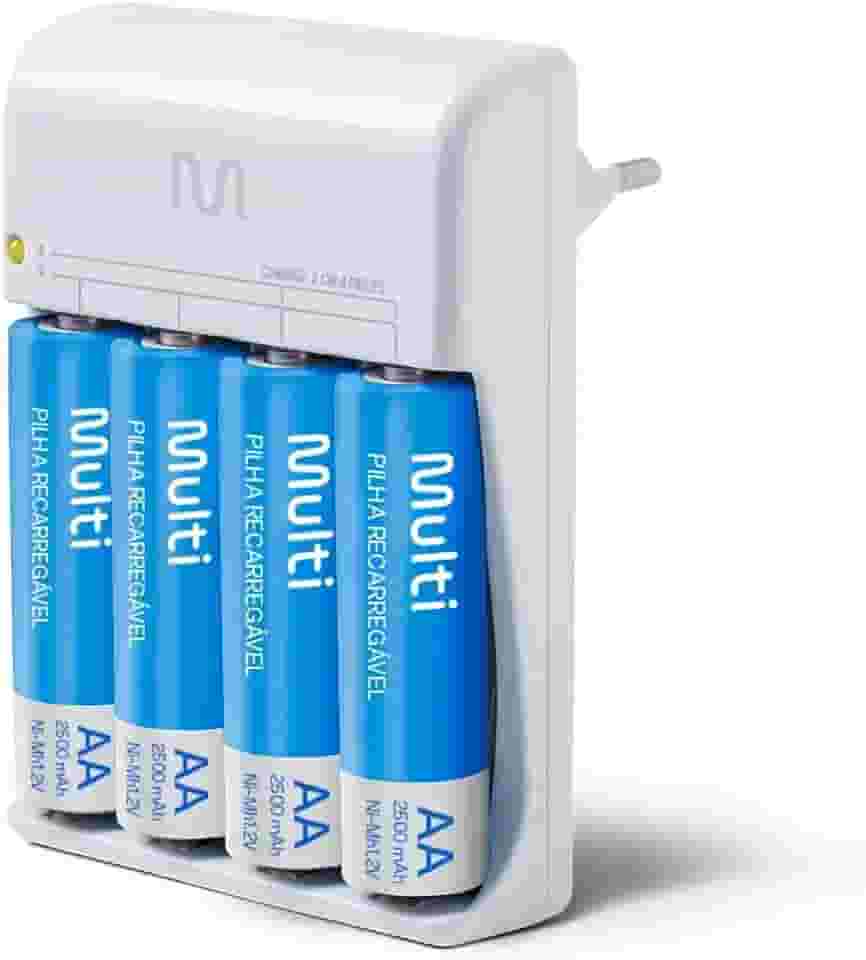 Carregador de Pilhas Multi AA/AAA Bivolt, Leve e Portátil com 4 Pilhas AA 2500mAh Incluídas - CB054