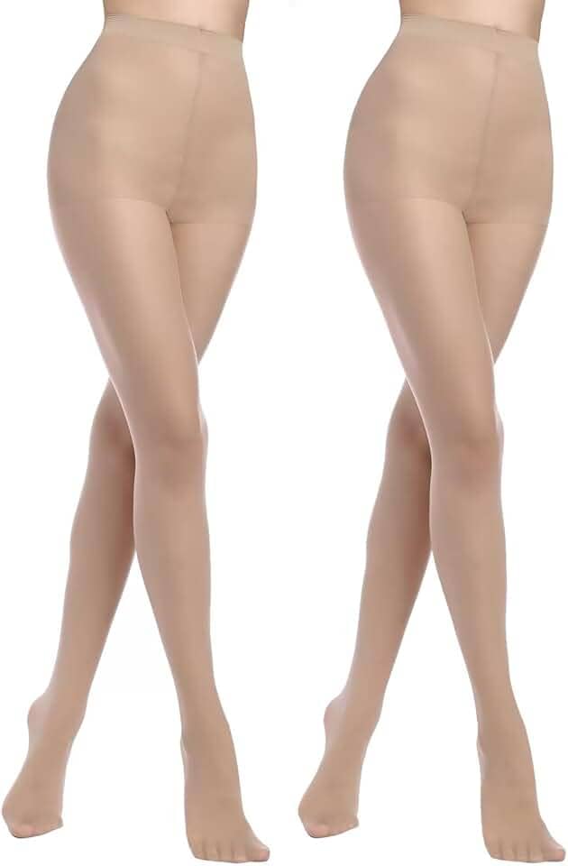 Pacote com 2 calças justas para mulheres, meia-calça de controle superior, 15 denier, meia-calça preta transparente resistente à corrida, bico reforçado