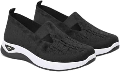 Tênis Ortopédico Feminino Confortável em Tecido Respirável, Suporte de Arco, Sola Macia, Para Caminhada e Corrida, Preto (Número 36 e 39)