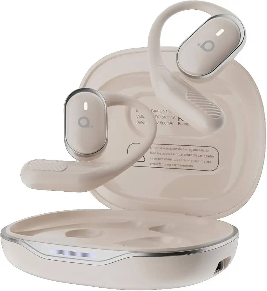 Fone De Ouvido Bluetooth Esportes, Basike T6, IPX5/OWS Fone de Ouvido Estéreo Hi-Fi, Suporta Chamadas de Voz, 60 Horas em Standby Para Corrida e Exercícios ao Ar Livre (Branco)