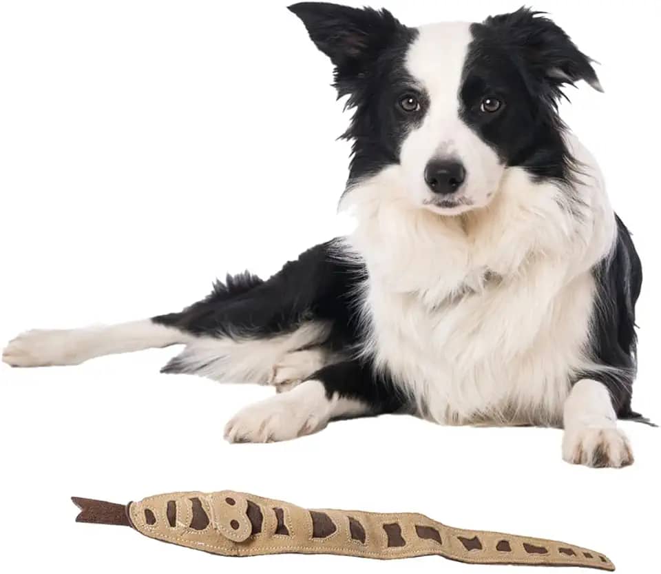 SPOT Skinneeez Cobra de couro – Brinquedo para cães sem enchimento de 63,5 cm com couro verdadeiro e 4 roedores, brinquedo de puxar durável para mastigadores leves a moderados, ótimo para cães médios