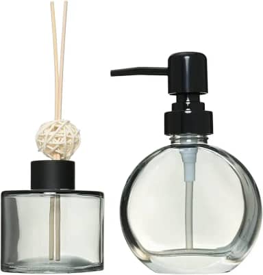 Mimo Style Jogo De Dispenser de Sabão Líquido (160ml) e Recipiente Difusor Aromático (140ml) Clear. Nosso Conjunto É Feito de Vidro e Polipropileno. Perfeito Para Deixar Seu Banheiro Mais Cheiroso