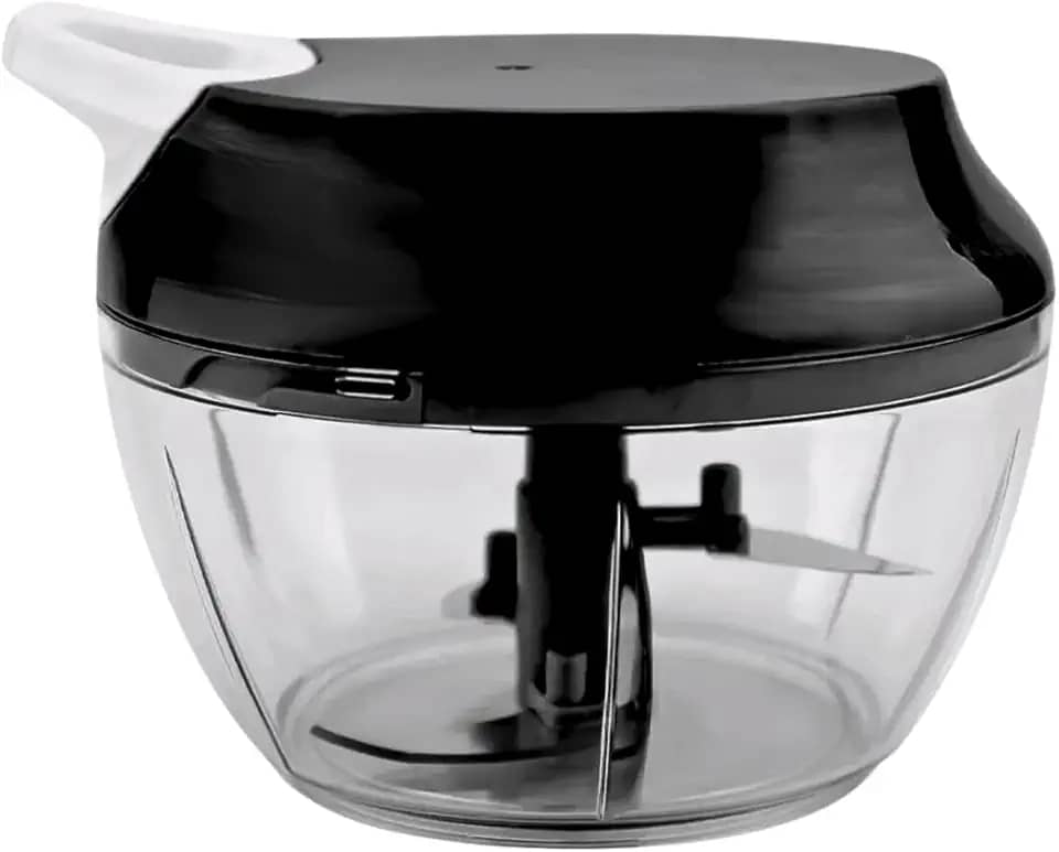 Processador de Alimentos Grande 500ml Triturador Com Três lâminas Em Inox Manual Acionamento Por Corda Retrátil (Preto)