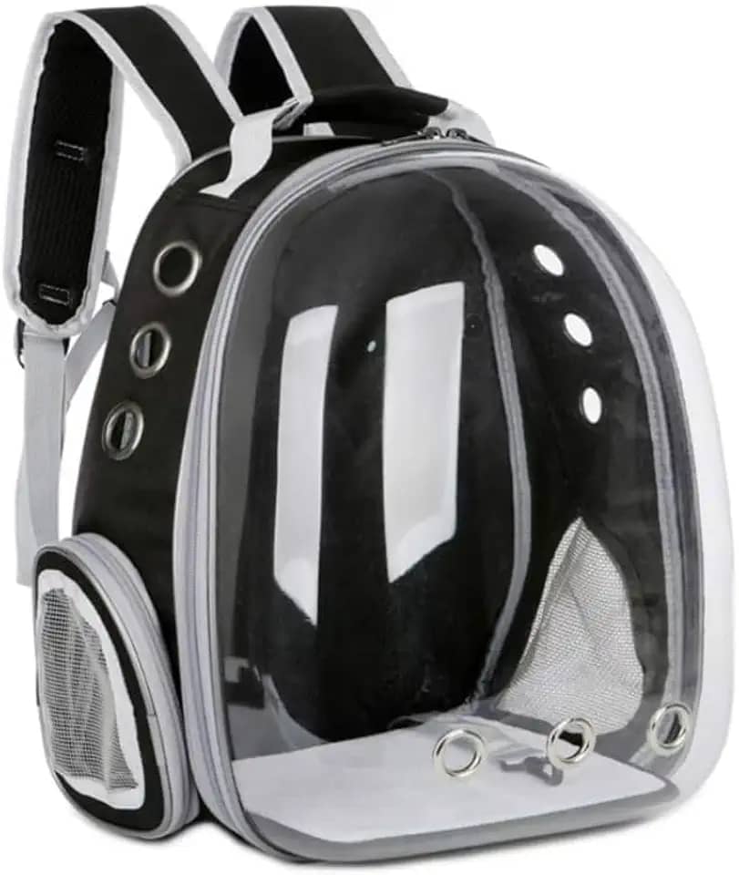 Mochila Pet com Visão Panorâmica Ventilação Total Alças Acolchoada Cães até 5kg e Gatos até 6kg, Bolsa de Transporte Segura e Confortável para Viagens e Passeios (Preto, Tamanho único)