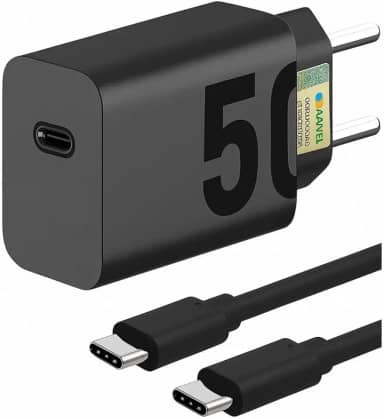 Carregador Premium Fast Turbo Rápido 50W Tipo C USB-C Power Delivery Quick Charge Bivolt Com Cabo Compatível iPhone 15, 16, Android Entrada Tipo C Carga Ultra Rápida Tomada Celular Original