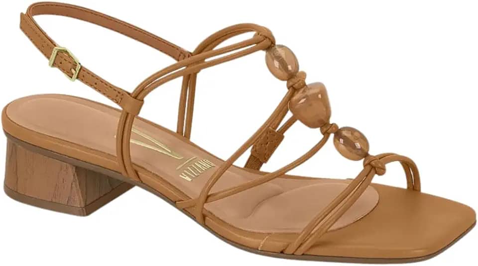 Sandália Feminina Vizzano – Pedras Naturais, Salto Baixo Bloco, Conforto e Elegância