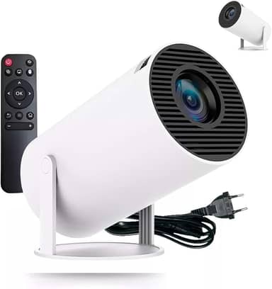 Mini Projetor Portátil HY300 Full HD 4K Controle Bluetooth 5.1 Android 13 Wi-Fi 6 160 ANSI Lumens Alto-Falante 5W Ajuste Automático Trapézio e Suporte Giratório 180° Leve para Quarto/Sala/Externas