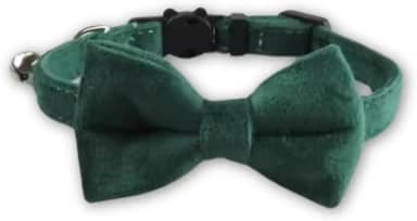 Coleira De Veludo Com Gravata Borboleta Para Gatos E Cães Pequenos, Veludo Macio E Confortável, Coleira Pet Ajustável Com Laço E Sininho Guizo, Coleira De Luxo Elegante Estilosa – HEISIL (VERDE)