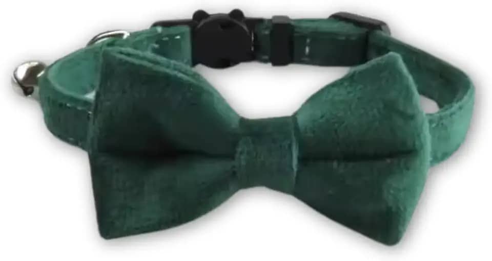 Coleira De Veludo Com Gravata Borboleta Para Gatos E Cães Pequenos, Veludo Macio E Confortável, Coleira Pet Ajustável Com Laço E Sininho Guizo, Coleira De Luxo Elegante Estilosa – HEISIL (VERDE)