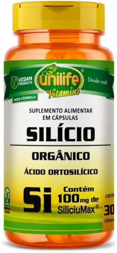Silício Orgânico Ácido Ortosilícico 100mg Selo Siliciumax 30 Cápsulas Vegano Unilife