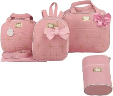 BOLSA MATERNIDADE 5 PEÇAS ESTRELA MENINA. (Rosa)