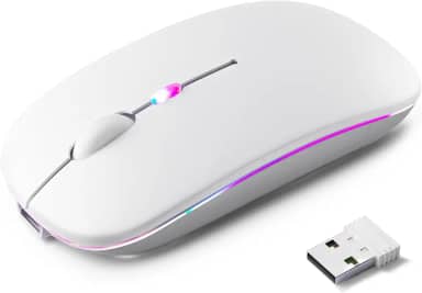 Mouse Sem Fio Recarregável, Ergonômico, com Led RGB, Conexão Dual Bluetooth 5.0/USB 2.4GHz, DPI Ajustável, perfeito para Notebook, Laptop,PC, Desktop, Silencioso (Branco)