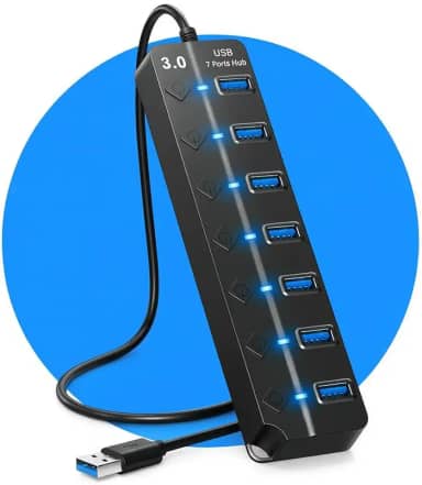 Hub Expansor USB 3.0 7 Portas com Interruptores para Notebook Computador com LED - Extensor de várias Entradas régua USB para PC 7 em 1 - Alta Velocidade