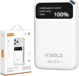 Power Bank 10.000mAh Turbo, Visor de LED, Carregador Portátil Universal por Indução Carregamento Ultra Rápido Suporte Dobrável Compatível Com Todo Celular Com Carregamento Magnético - Linha aGOLD