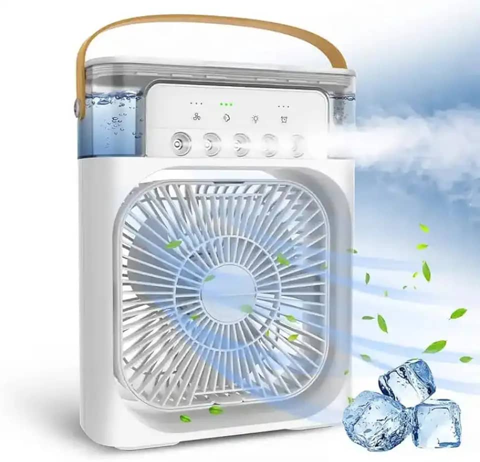 Mini Ar Condicionado Portátil USB Ventilador de Mesa Umidificador Climatizador de Ar Com Tanque de Água Gelo Luz de Led Bivolt 110v 220v (Branco)