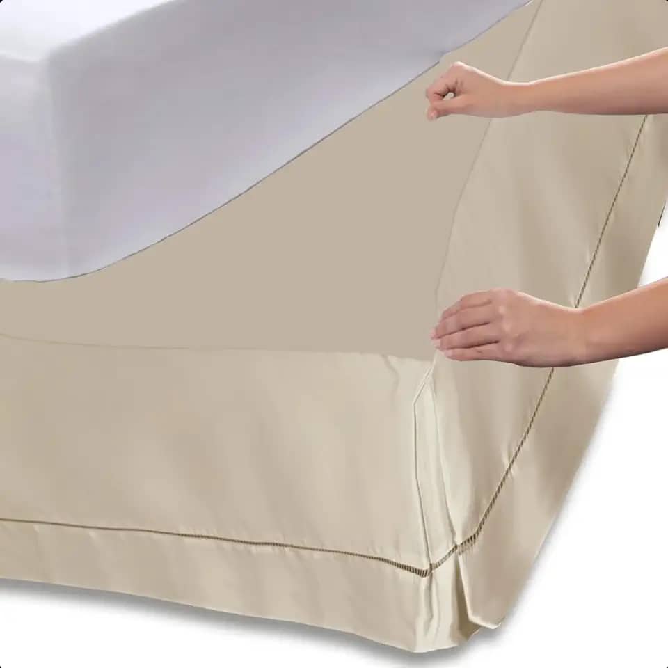 Saia para Cama Box Solteiro Ponto Palito Encaixe Prático (Cáqui)