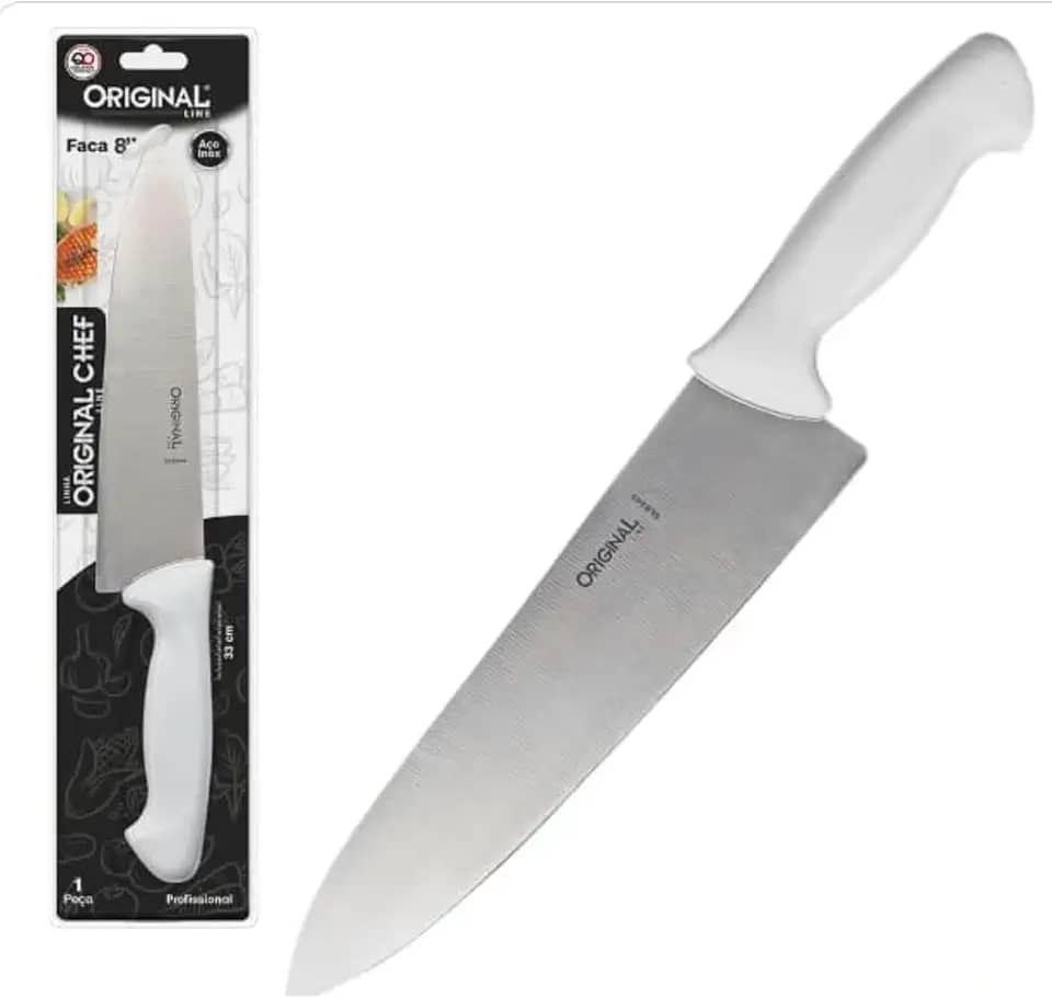 Faca Peixeira e Cozinha Premium 8' Com Lâmina Em Aço Inox Ultra Afiada + 01 Protetor de Ponta Essencial Açougueiro Cabo Confortável para Uso Diário e Resultados Perfeitos.