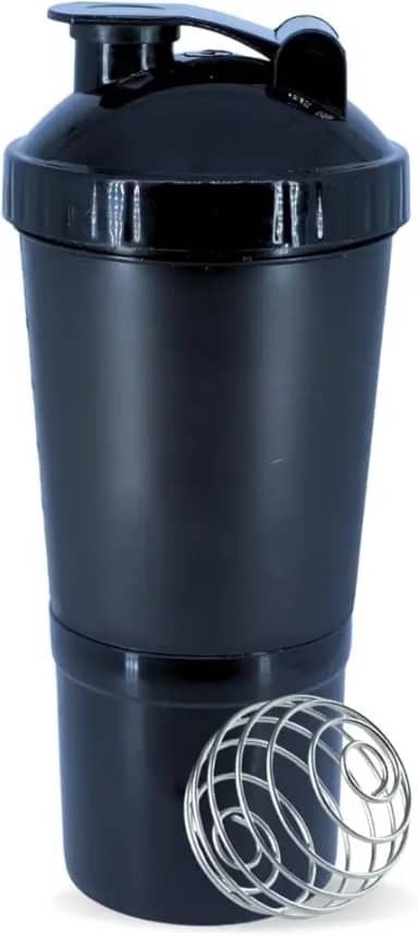 Coqueteleira Shaker Academia Compartimento Suplementos Divisórias 500ml (Preta)