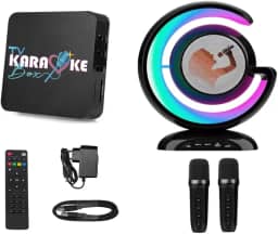 Karaoke Box Com Pontuação Contendo 18.000 músicas karaoke na memória + Caixa de Som e 2 Microfones Sem Fio