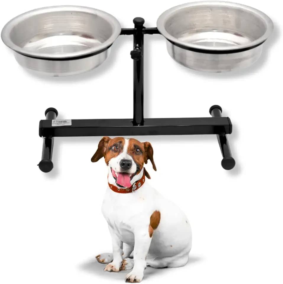 Comedouro Duplo Elevado Médio Preto 1200ml Alto Ajustável Regulável Duplo Para Cachorro