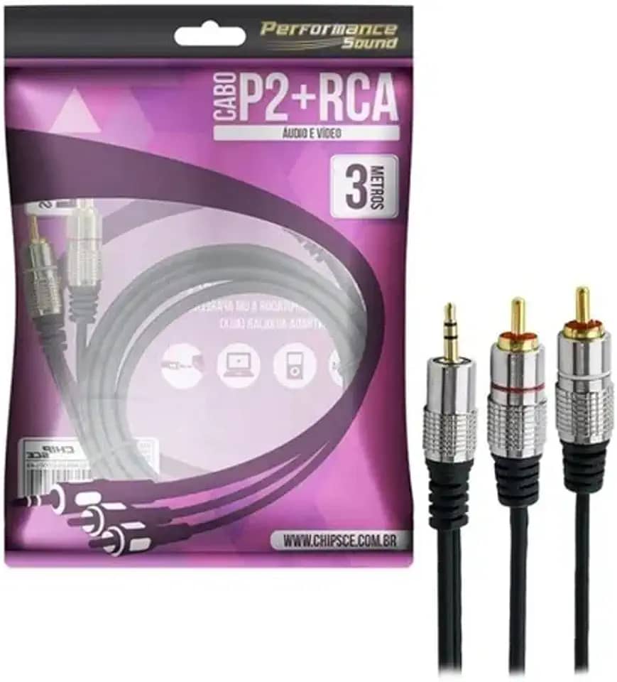 PIX Cabo P2+Rca Fitz - P2 Estereo X 2 Rca Macho Plug Metal - 3M