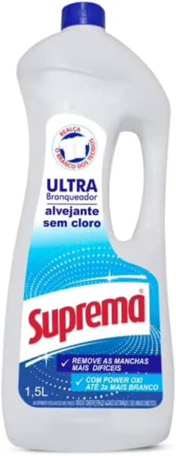 Alvejante sem Cloro 1.5L Branqueador/Roupas Brancas, Suprema